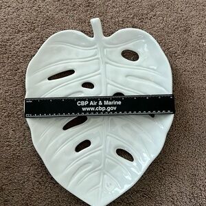 Large White Monstera Leaf Ceramic Tray Wall Art